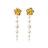 Genuine pearl drop earrings with gold rose — The Crystal Boutique