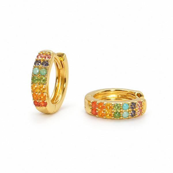 Seven chakra crystal huggie hoop earrings in gold — The Crystal Boutique