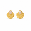 Genuine rose quartz shell stud earrings in gold — The Crystal Boutique