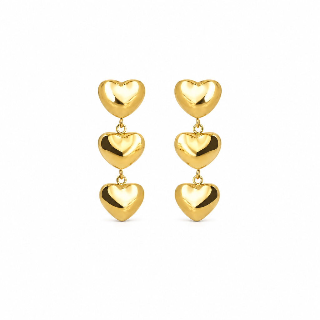 Triple heart stud earrings in 18K gold plating — The Crystal Boutique