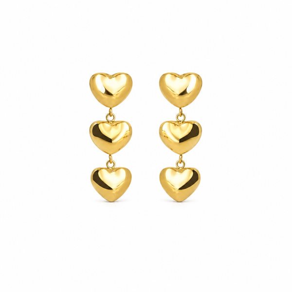 Triple heart stud earrings in 18K gold plating — The Crystal Boutique