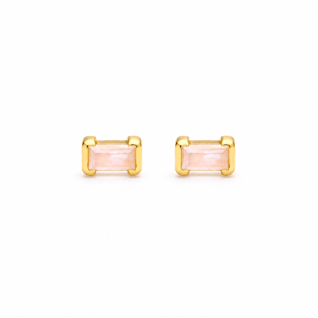 Genuine rose quartz stud earrings in gold — The Crystal Boutique