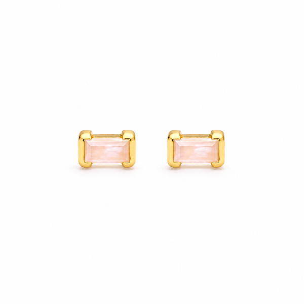 Genuine rose quartz stud earrings in gold — The Crystal Boutique