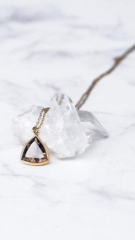 Smokey quartz triangle pendant necklace in 18K gold plated brass — The Crystal Boutique